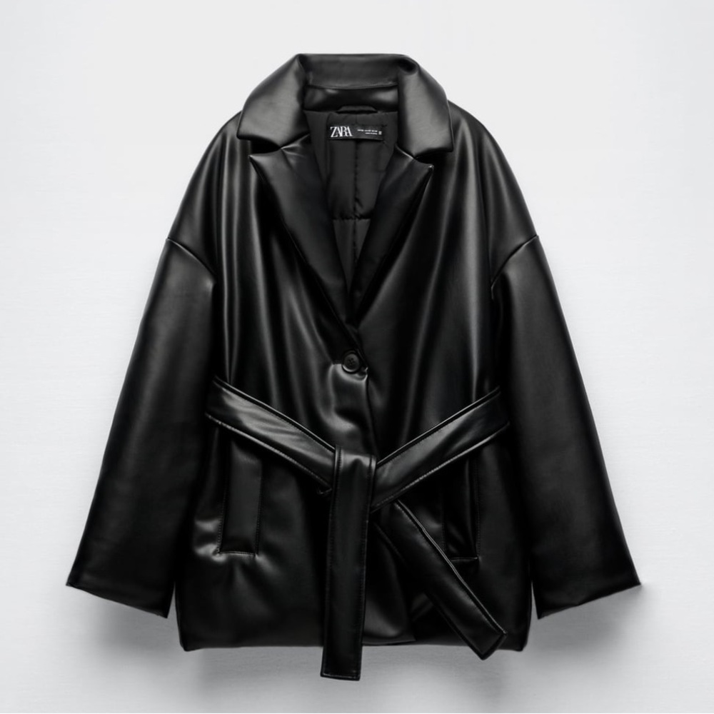 NWT Zara Faux Leather Puffer Robe Coat Size S